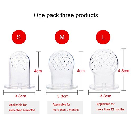StarRoad Premium Child Baby Infant Food Feeder, Fresh Fruit Meat food Baby Teething Toy Training Teether Pacifier Safe Silicone Nipple Storage Container Feeding (M&L, Red&Yellow) - Thumbnail 4