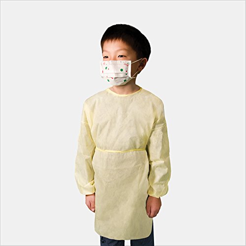 TRONEXSMS100Y - Pediatric Isolation Gown with Neck Ties, Fluid Resistant, Elastic Cuffs, Yellow (100, Small)