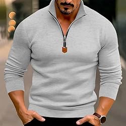 Mens Quarter Zip Pullover Vintage Fashion Long