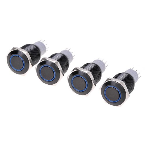4*16mm hole 12V Black Metal Power Button Angel Eye BLUE Led Latching Switch