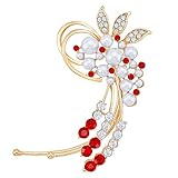 Fashion Gold-Tone Crystal Simulated Pearl Flower Cluster Ear Wrap Ear Cuff Women Earrings Left Side Red