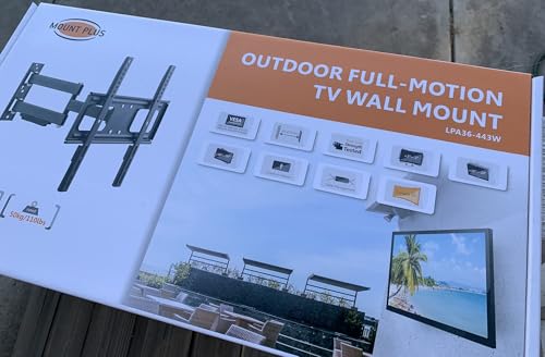 Mount Plus MP-LPA36-443W Outdoor Full Motion Swivel Weatherproof Tilt TV Wall Mount for Most 32”~70” TVs Perfect Solution for Outdoor TV (Max VESA 400x400)