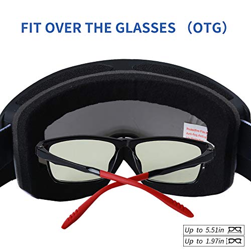 XR Ski Snowboard Goggles Anti-Fog UV Protection HD Cylinder Lens Over Glasses Non-Slip Strip Snow Goggles for Men&Women (Silver) - Thumbnail 5