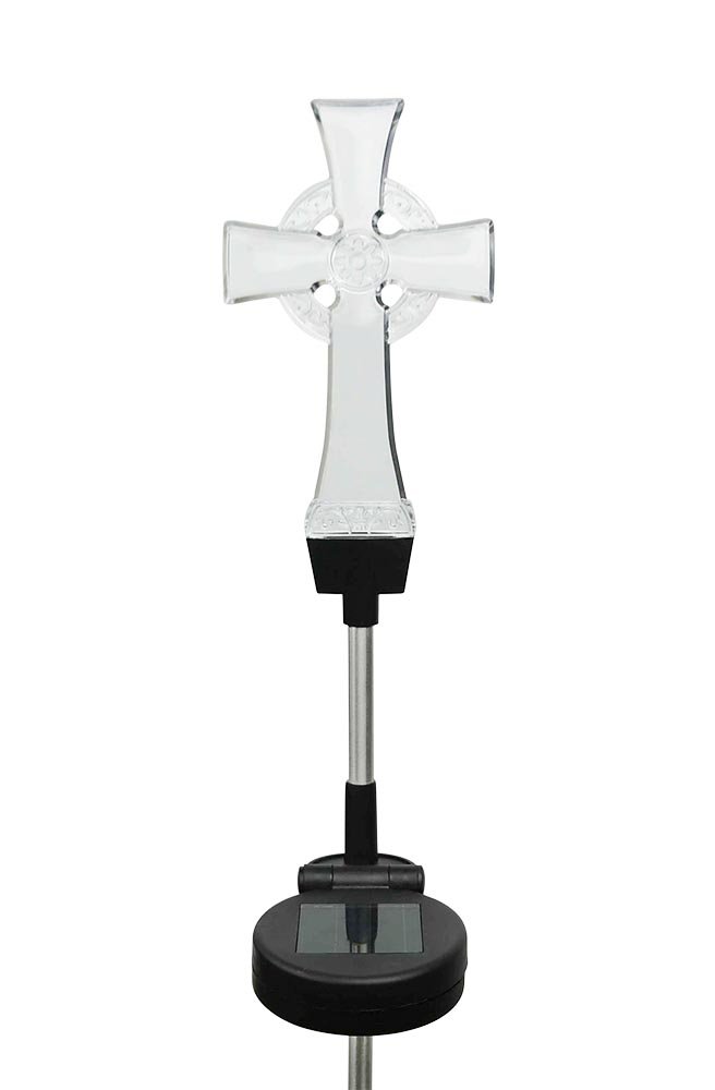 Solaration 1043 Decorative Celtic Cross Garden Decor Stake White LED Landscape Light