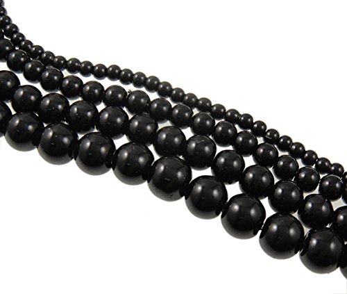Perlin - 3 strands glass wax beads, glass beads set, wax beads, 4 mm, 6 mm, 8 mm, round craft set, pearl mix, jewellery beads for threading, glass pearl beads (black).