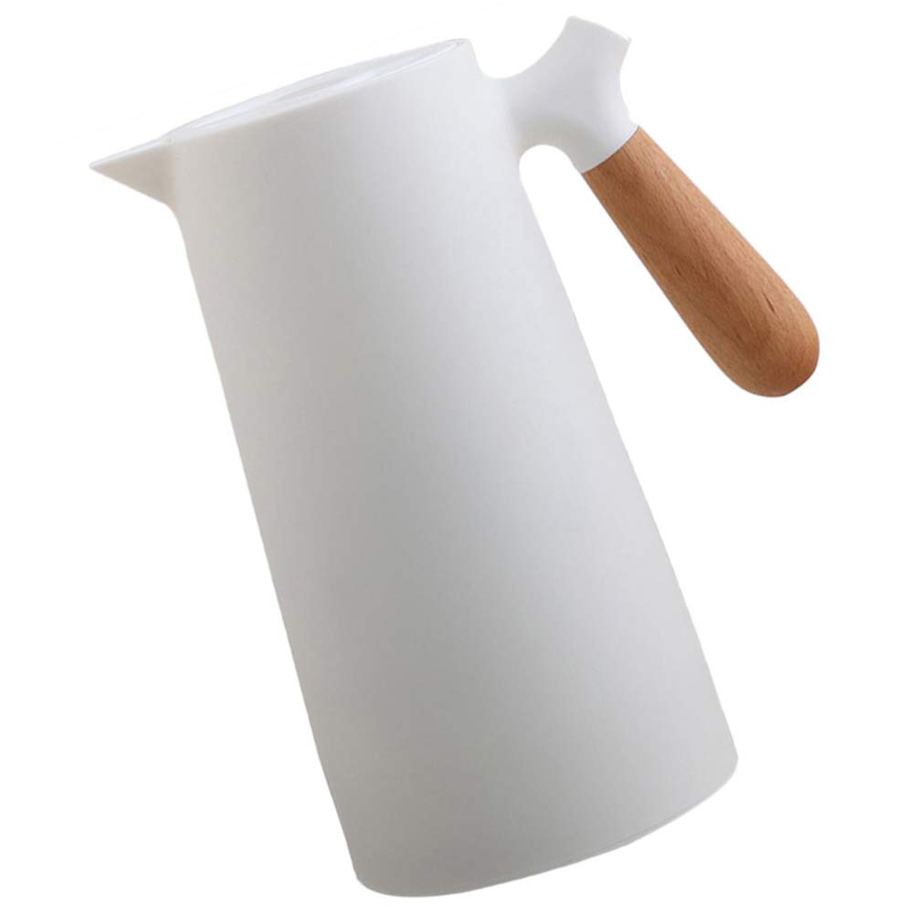 Yardwe 1L Thermal Coffee Carafe, Double Walled Vacuum Insulated Flask with Wood Handle, Water Kettle Insulated Flask Tea Carafe for Hot or Cold Drinks