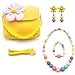 Elesa Miracle Little Girl Bag Beauty Set Plush Handbag + Flower-Shaped Clip-on Earrings + Necklace and Bracelet Set (Yellow)
