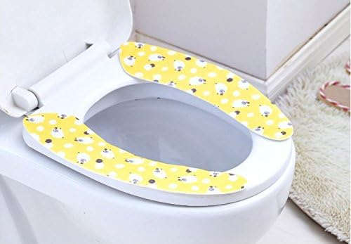 TeleShower 3-Pack Bathroom Warmer Washable Cloth Toilet Seat Cover Pads with Green Flowers, Pink Bunny, Yellow Sheep Patterns