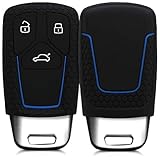 kwmobile Car Key Cover for Audi - Silicone Protective Key Fob Cover for Audi 3 Button Car Key Smart Key (only Keyless Go) - Black/Blue
