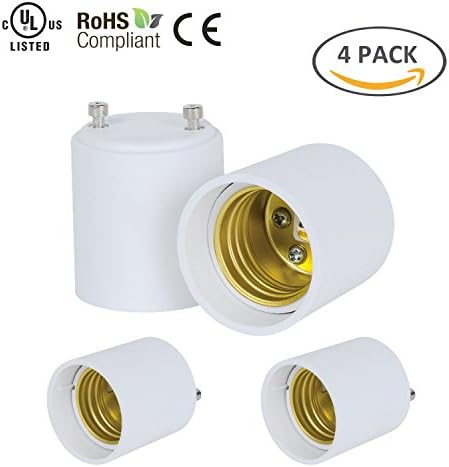 Hakkatronics GU24-E26 Light Bulb Socket Converter (Bi-pin Bulbs Convert to Screw Bulbs), UL Listed, Fire-Rated, 120V Suitable for Incandescent Bulbs CFLs and LED Bulbs, Max.1000W Loading, Pack of 4