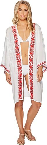 Bindya Women's Boho Embroidery Kimono Red 1 One Size