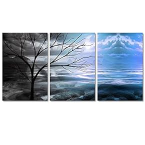 Canvas Wall Art Colorful Abstract Cloud Tree Painting Artwork for Home Prints Framed - 16"x24" x 3 Panels