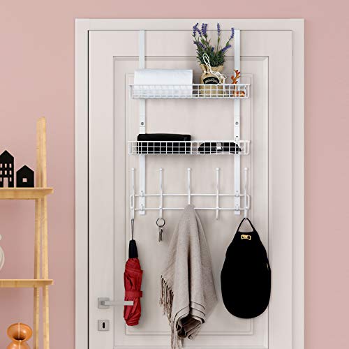 Over The Door Hanger with Mesh Baskets Hooks, Detachable Storage  Organizer Rack for Coats, Hats, Handbags,