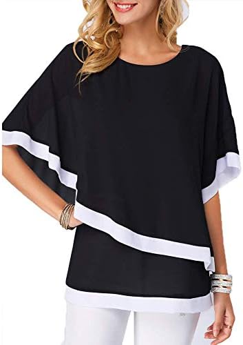 Womens Summer T Shirt Falbala Blouses Batwing Sleeve Round Neck Chiffon Casual Tops