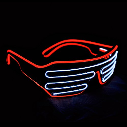 Aquat Shutter EL Wire Neon Glasses LED Sunglasses Light Up Costumes For Party RB03 (Red + White)