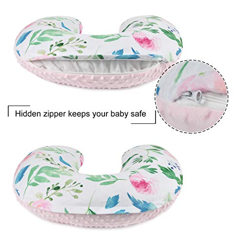 BORITAR Nursing Pillow Slipcover Minky for Boys and Girls, Super Soft Classic Nursing Pillow Cover with Beauty Floral Pattern Printed and White Dotted Backing