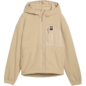 PUMA Womens Polar Fleece Hooded Jacket Athletic Outerwear Casual - Beige
