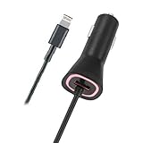 New Rapid Fast Dual USB Car Charger for Apple iPhone 7 7 Plus 6 6S 6+ 6S+ SE 5 5S iPad Air - 5v=2.4A - Black with Pink LED