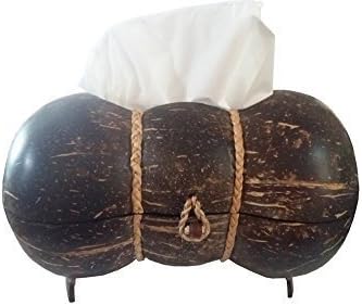 CoCo BKK Tissue Box Cover - 3 Coconut Holder Paper Dispenser for 210 Kleenex Tissues Coconut Shell, Hand Carved, Natural and Organic, Hawaiian