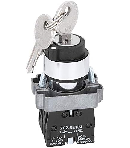 Interrupteur à Clé 22mm - Momentané Et Verrouillage - 220V - Pour Démarreurs Et Relais