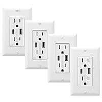 SZICT USB Type C/A Wall Outlet 5.0A Tamper Resistant Duplex Receptacle Dual USB Type A/C Receptacle 15 amp 25+ Watts of power UL Listed 4 Pack