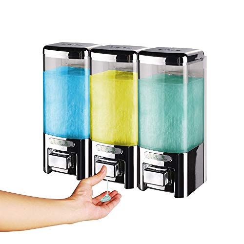 SVAVO V-8103 Triple Chambers Plastic Wall Mounted Liquid Hand Soap Dispenser for Hotel Bathroom, Chrome 500ml3 Pack of 1 - Thumbnail 6