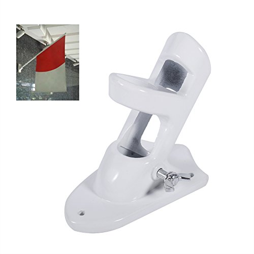 Strnek Aluminium Alloy Flag Pole Holder, Mounting Fixed Wall Mount 1" Flagpole Displays Bracket Mount 2 Positions Flag White