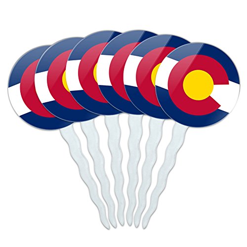 Set of 6 Cupcake Picks Toppers Decoration State Flag - Colorado State Flag