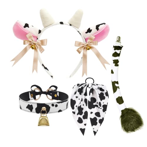 Cow Print Accessories Cow Tail Ears Headband Animal Horns Mask… at Amazon