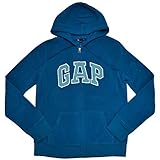 GAP Womens Fleece Hoodie Arch Logo Full Zip Jacket (Blue, Small)