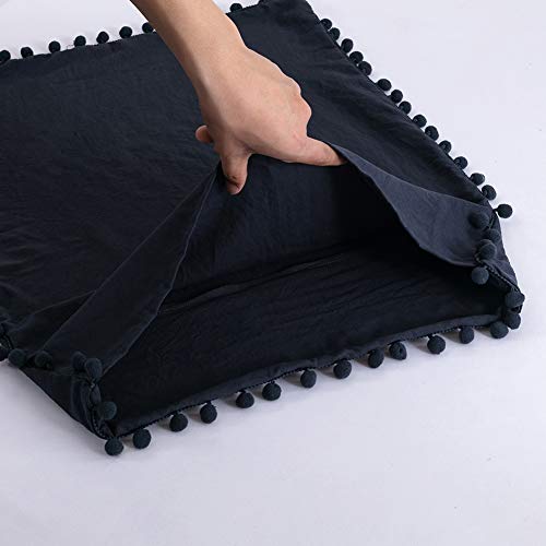 MoonxHome Pom Pom Fringe Pillowcases, Double Brushed Microfiber Pillow sham Pillow Cover Set King Size Navy