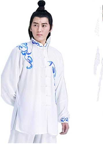 ShanRen Sports Unisex Spring and Autumn Wear Long Sleeve Cotton and Silk Embroidery Kung Fu Martial Arts Tai Chi Uniform White (Large)