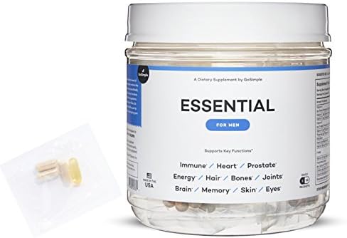 GoSimple Essential for Men | All-in-One Full Body Support Supplement & Multivitamin | Omega 3 DHA/EPA, Hawthorn, Saw Palmetto, MSM, Bacopa, Phosphatidylserine, Methyl B12 | 30 Day Supply