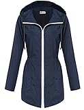 HOTOUCH Ladies Rain Mac Parka Fishtail Raincoat Hooded Jacket Coat(Navy Blue,L)
