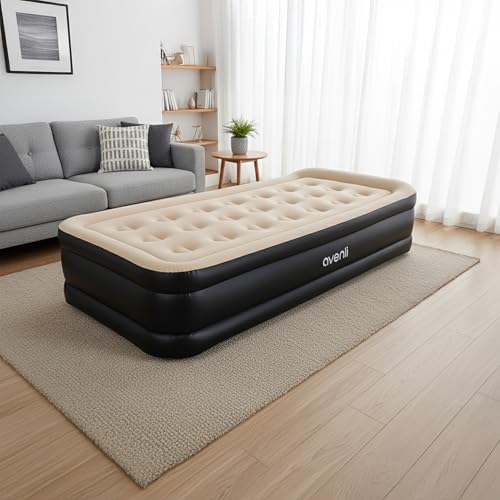 AVENLI Matelas Gonflable 1 Place 196x97x47 cm, Lit Gonflable Autogonflant 1 Personne avec Pompe Électrique Intégrée, Matelas pour Camping & Lit d'Appoint, Coil-Beam, Beige