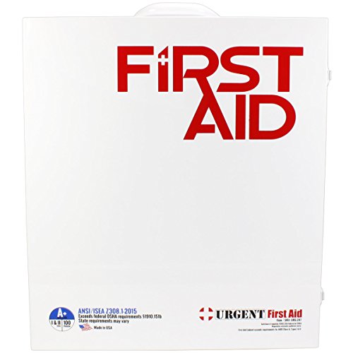 OSHA & ANSI 3 Shelf Industrial First Aid Cabinet with Pocket Liner, 100 Person, 1316 Pieces, 2015 Class A+, Types I & II, Made in USA by Urgent First AidTM with extra content & NEW ANSI First Aid Guide