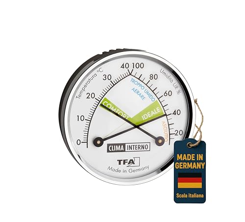 TFA Dostmann Termometro Igrometro analogico igrometro con anello in metallo 45.2024.IT, misuratore di umidità, multicolore, con scala italiana