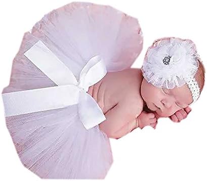 ivya Baby Photography Props Dress,Unisex Newborn Girl Outfits Lovely Headdress Tutu Skirt (White)