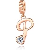 NINGAN Alphabet Series Pendant Charm Rose Gold 925 Sterling Silver Letter Charms Initial A-Z Dangle Beads for European Charm Bracelet