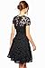 Amoluv Women Round Neck Short Sleeve Pleated Lace Slim Dress Black, Small