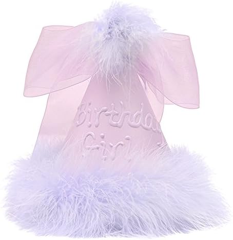 Pretty Little Things Girls Purple Fluffy Feather Ribbon Accented Birthday Cone Party Hat