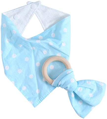 Peachshop Kids Baby Bibs Teether Ring,Unisex Feeding Saliva Towel Dribble Triangle Bandana (Blue White Dot)