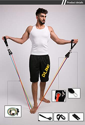 Resistance Band Set 11pcs ,Workout Bands Include 5 Exercise Bands, Door Anchor, Foam Handles, Carrying Bag for Resistance Training , Physical Therapy, Home Workouts-Stackable Up to 100lbs