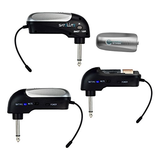 Nady Satellite SMGT-100R | 100-Channel True Diversity Wireless Instrument System for guitar, bass, violin- Portable & AA batteries operation - Includes metal carrying case - 90° angled