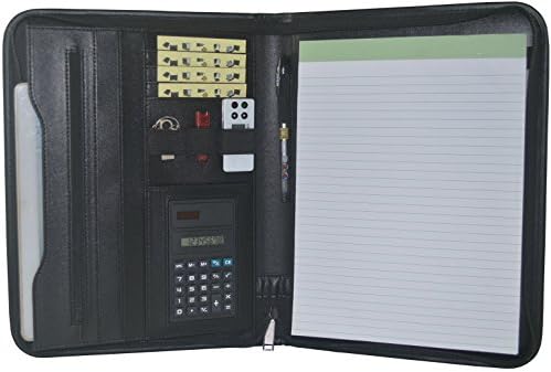 Black Zipper A4 Size PU Leather Portfolio Padfolio with Writing Pad