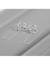 Pendientes de plata de ley 925 con borla de rosca para mujer, pendientes de cartílago