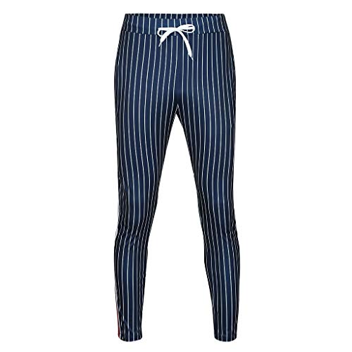 ZEFOTIM Pants for Men Mens Joggers Striped Patchwork Casual Drawstring Sweatpants Trouser Long Pants(Navy,Small)
