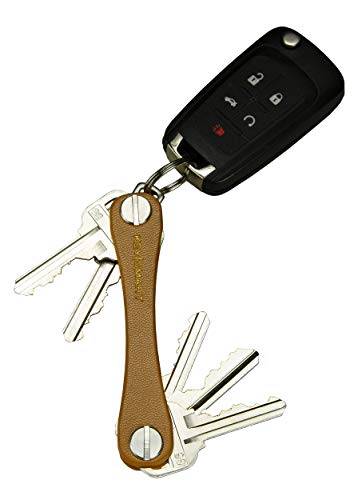 KeySmart Leather - Compact Key Holder & Pocket Keychain Organizer (up to 10 Keys, Tan)