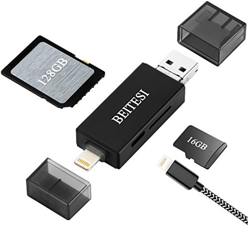 BEITESI SD Card Reader, USB 3.0 Card Reader for iPhone/iPad/Android/Micro USB,Lightning Charging Adapter, Supports TF, SD, Micro SD, SDXC, SDHC Memory Card Viewer (Black)