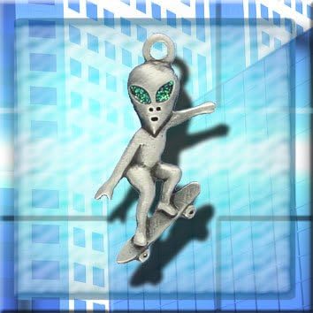 Skateboarding Alien carded pendant charm amulet
